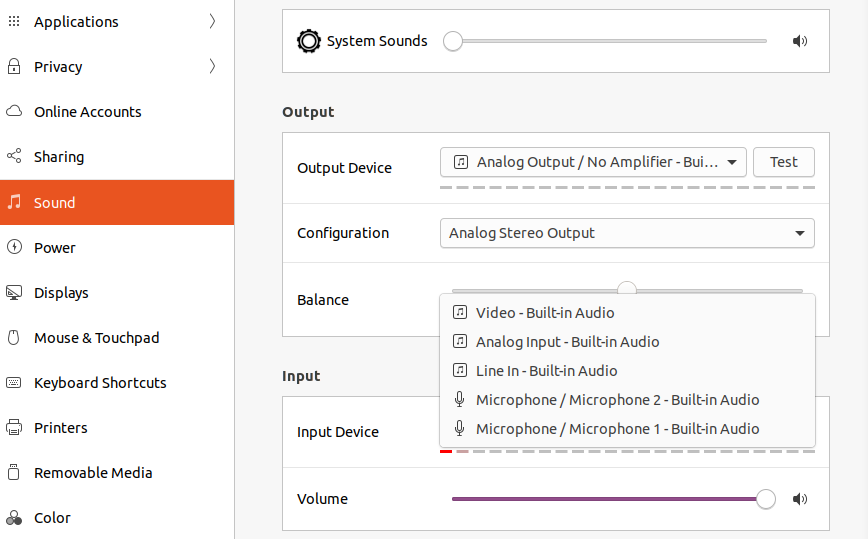 Dispositivos de entrada de audio de Ubuntu