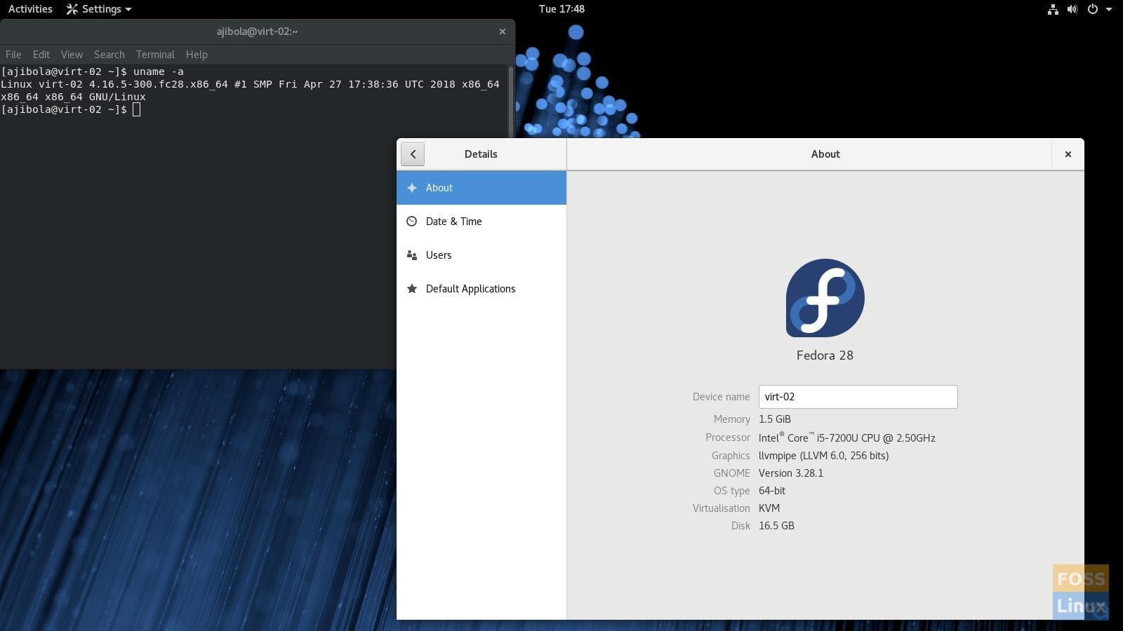 Captura de pantalla de Fedora Desktop