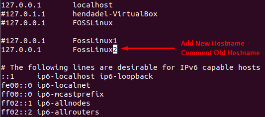 Después de editar el archivo de configuración de hosts y agregar FossLinux2