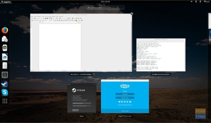Captura de pantalla del escritorio CentOS