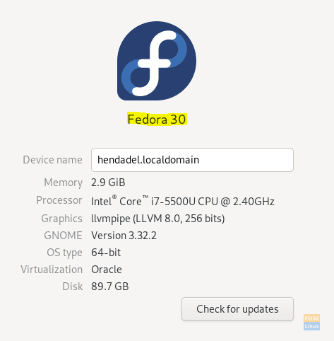 Compruebe el método de la GUI de la versión de Fedora