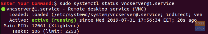 Verifique el estado del servicio del servidor VNC
