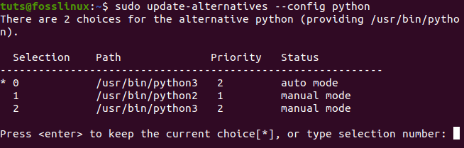 Confirmar el conjunto de alternativas de Python