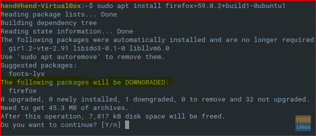 Degradar Firefox usando el comando apt
