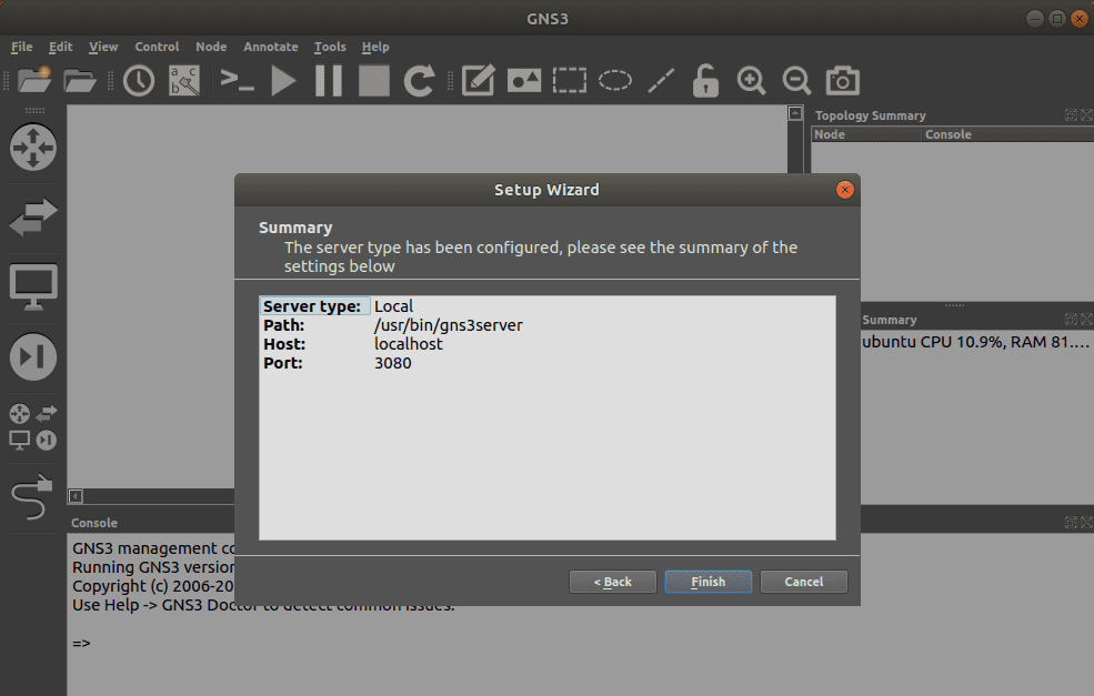 GNS3 - Resumen de configuraciones de servidor local