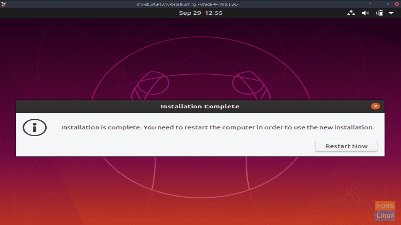 La instalación está completa - Pantalla Beta de Ubuntu 19.10