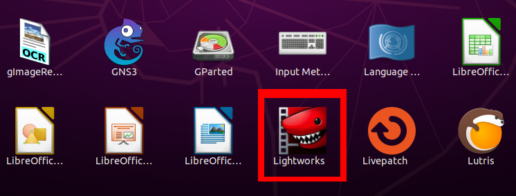 Inicie Lighworks desde el menú de aplicaciones