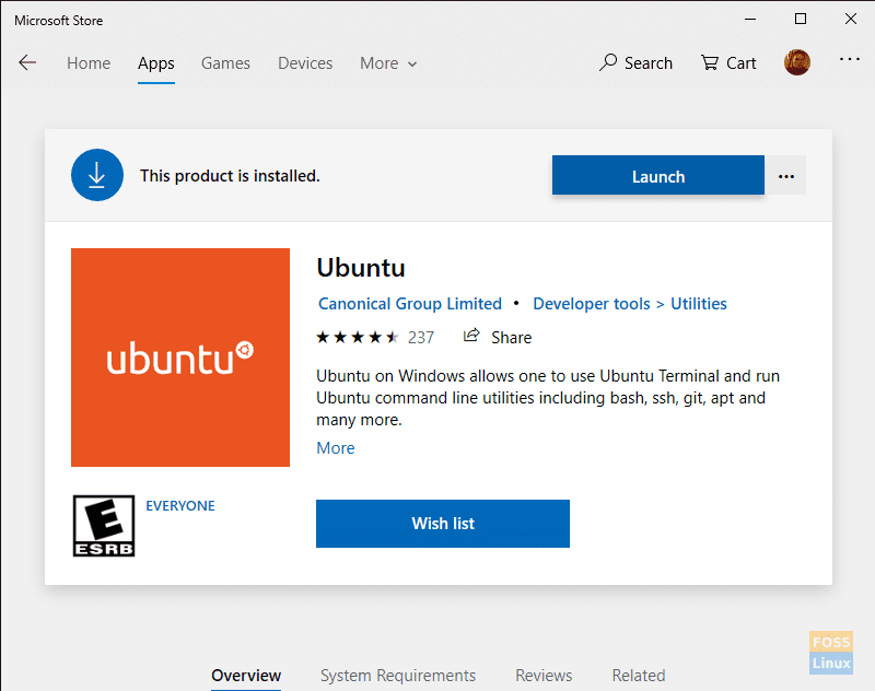 Elija Iniciar para iniciar la instalación de WSL Ubuntu