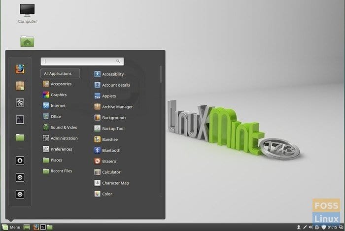 Menú de programas y escritorio de Linux Mint