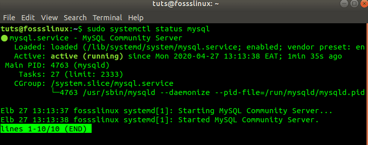 Estado de MySQL
