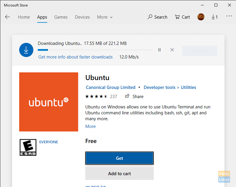 Tenga paciencia mientras se descarga la distribución de WSL Ubuntu
