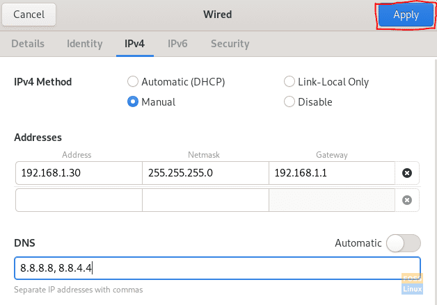 Presione el botón Aplicar para guardar su configuración