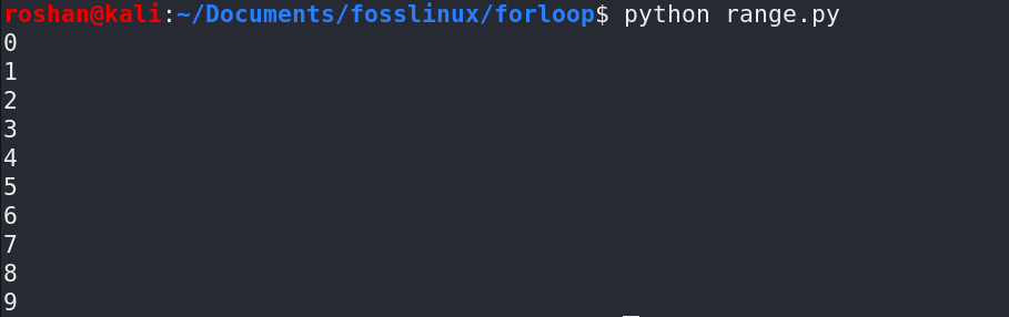 Función de rango de Python con bucle for