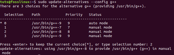 Seleccione el compilador G ++ predeterminado