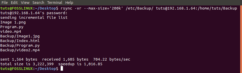 Establecer tamaño máximo con el comando Rsync