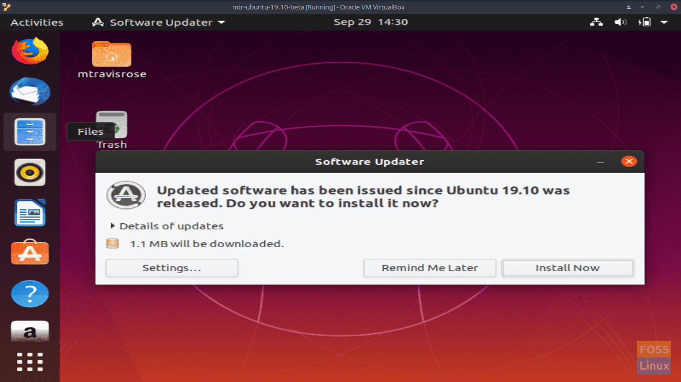 Actualizador de software - Pantalla Beta de Ubuntu 19.10