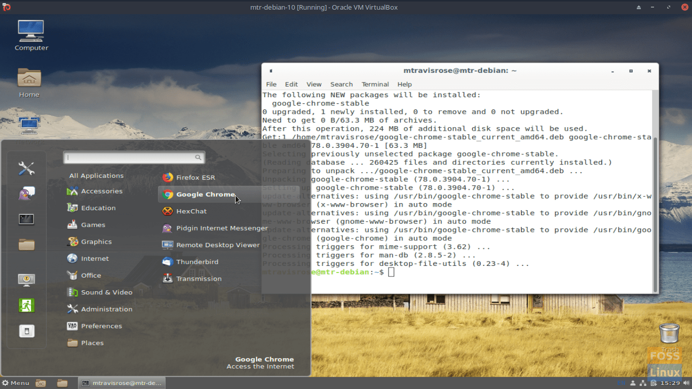 Desde el menú de Debian, inicie Chrome a través de Internet |  Google Chrome.