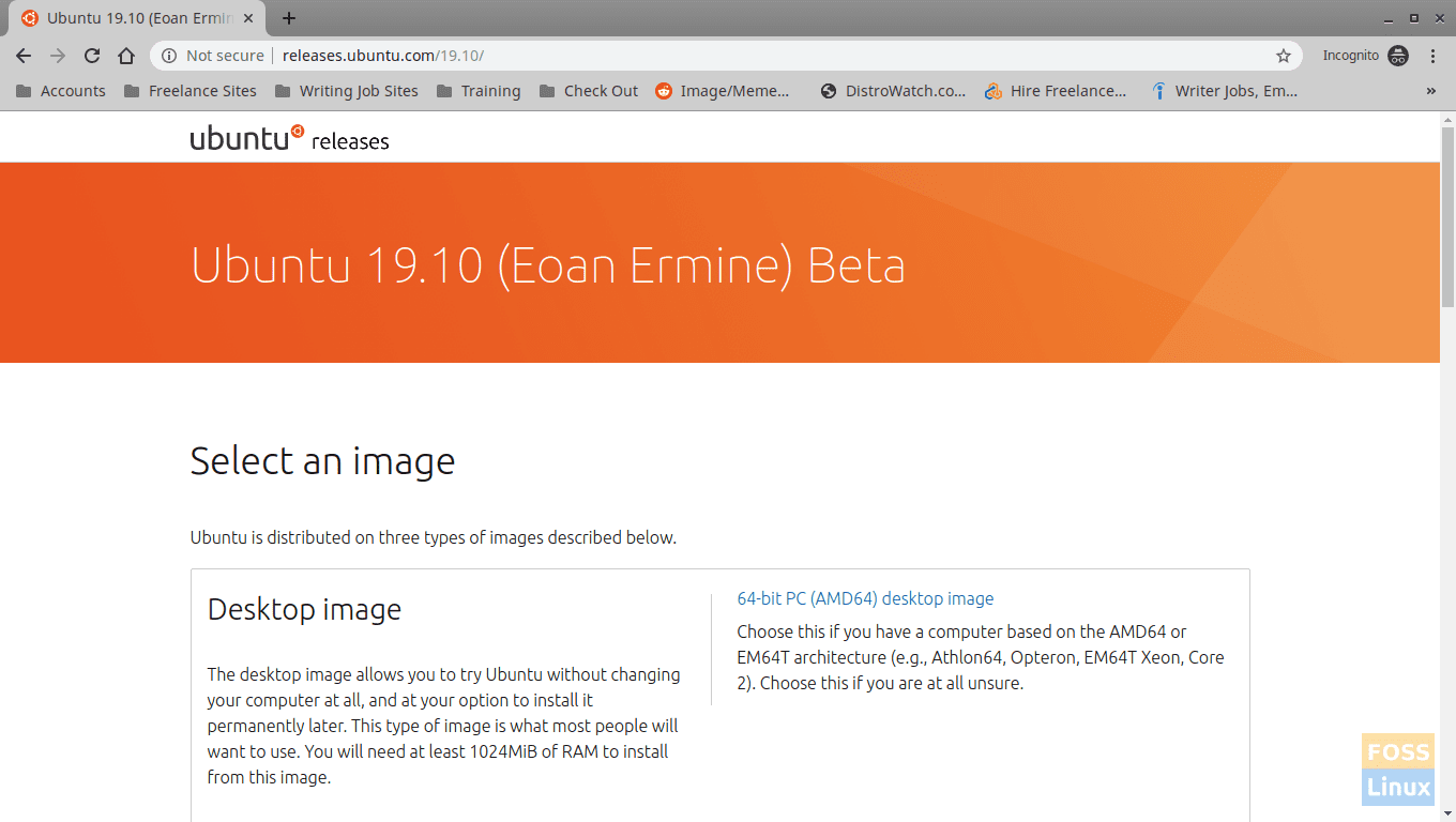 Página de descarga de Ubuntu 19.10 Beta: http://releases.ubuntu.com/19.10/