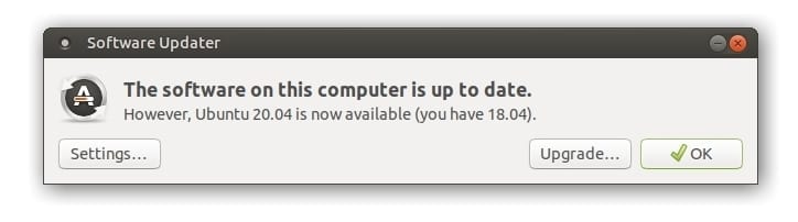 Notificación de actualización de Ubuntu 20.04