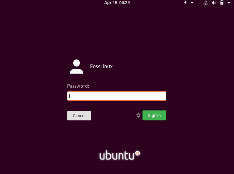 Página de inicio de sesión de Ubuntu Desktop