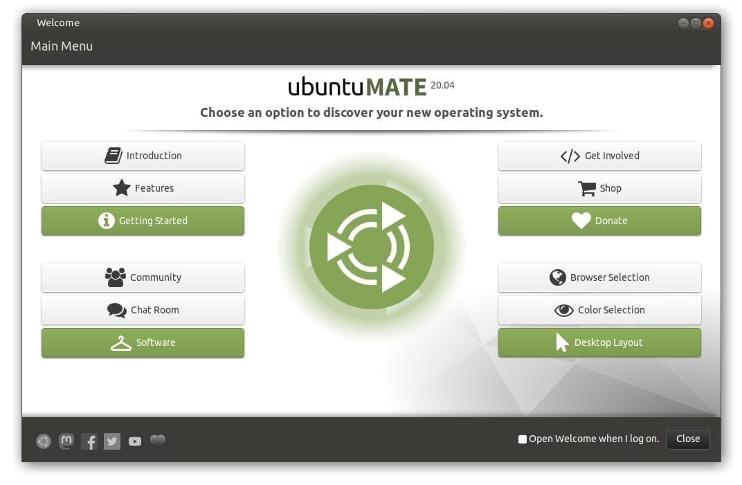 Pantalla de bienvenida de Ubuntu MATE 20.04