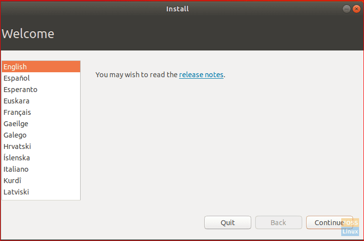 Pantalla de bienvenida de Ubuntu