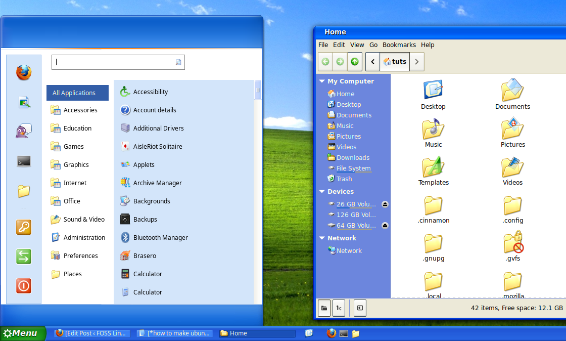 Ubuntu con apariencia de Windows XP.