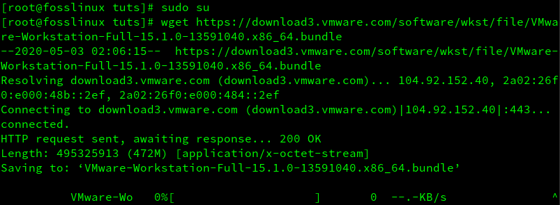 Utilice el comando wget para descargar VMware Workstation