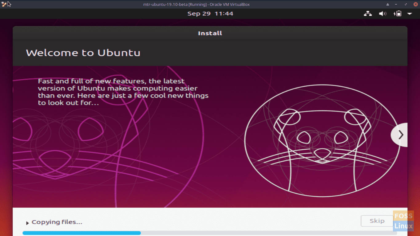 Bienvenido a Ubuntu - Pantalla Beta de Ubuntu 19.10