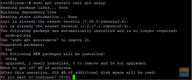 instalar curl zip git en Ubuntu 18.04