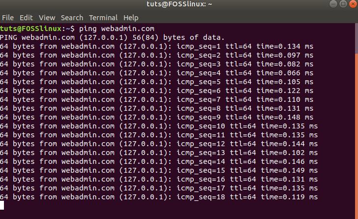 Hacer ping al nombre de dominio del archivo de host de Linux editado